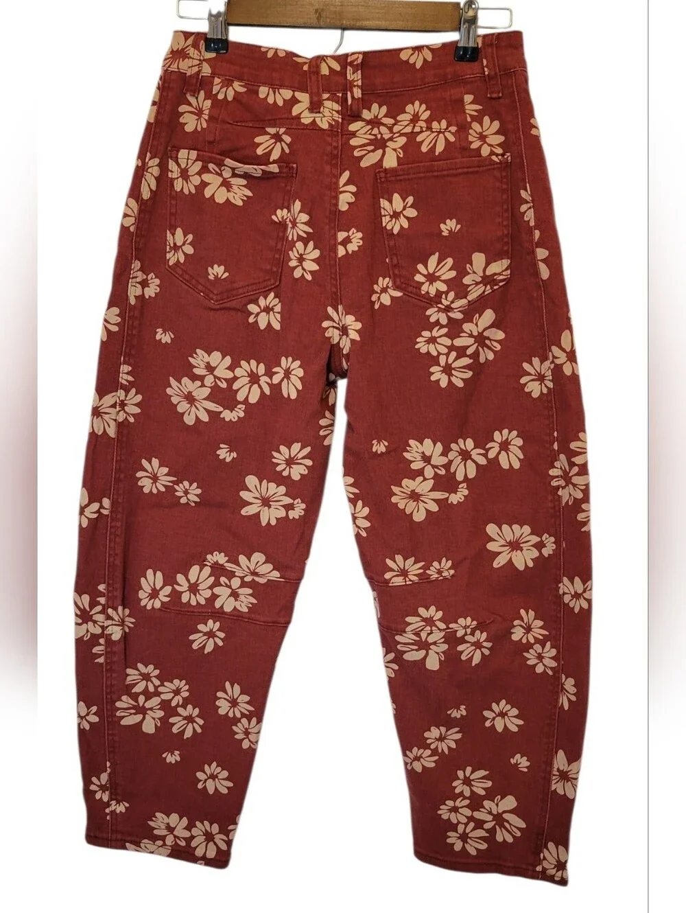 Loveimgs Floral Barrel Leg Jeans Size M Rust Orange Cream Daisy Print Cottagecor - Picture 4 of 9